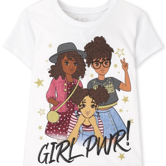 The Childrens Place Girls PWR Graphic Tee WHITE Short Sleeve Small (5/6) NWT - Picture 1 of 5